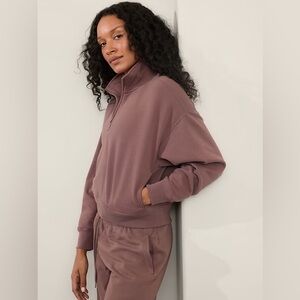 NWT Athleta Forever Fleece 1/2 Zip High Hip Sweatshirt Smoky Rose XS